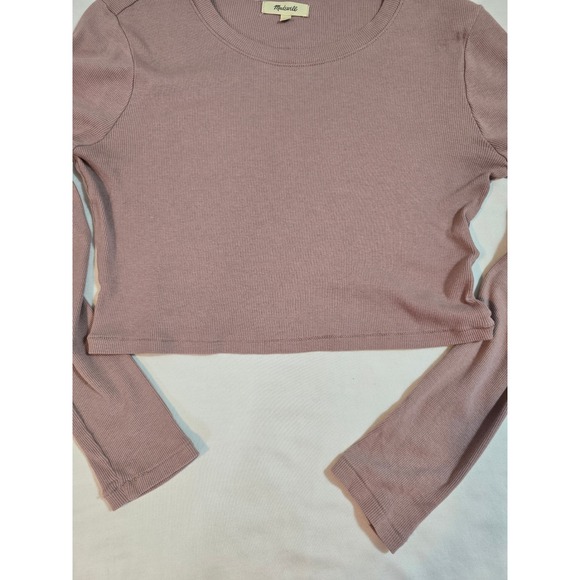 Madewell Ribbed Knit Crop Long Sleeve Top Dusty Rose Mauve M Cotton Modal Blend - Picture 8 of 9